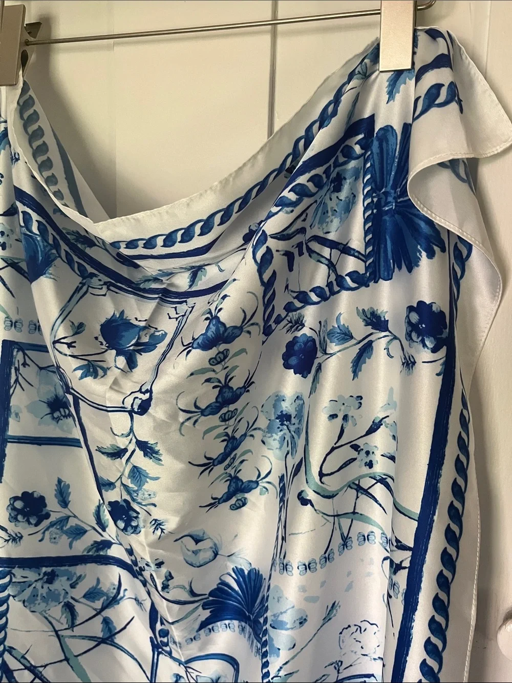 Anthropologie Blue and White Floral Silk Scarf
